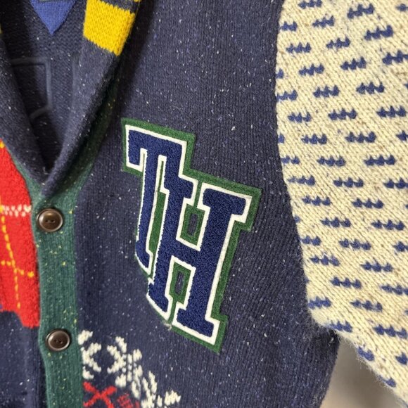 Tommy Hilfiger Men M Cardigan Wool Blend Letterman Preppy Varsity Shawl Collar - Picture 2 of 8
